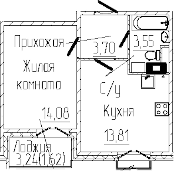 1-комнатная квартира 36.88 м², 7/8 эт., ЖК «SERTOLOVO PARK»